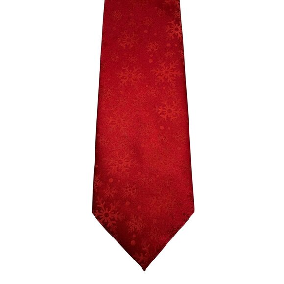 Red Holiday Snowflake Pattern Necktie - Picture 1 of 6